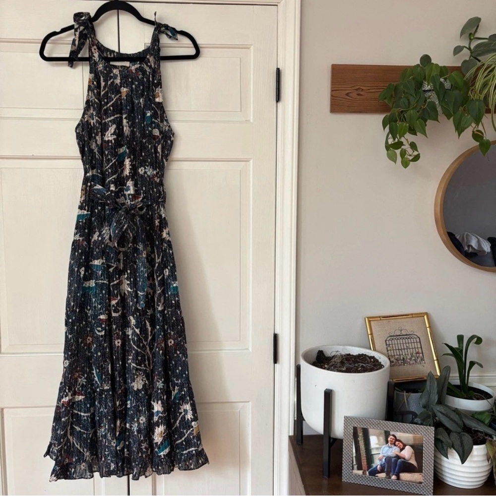 Ulla Johnson Mariam Midi Dress Floral Batik Jet Navy Blue‎ Halter Size 2 Flowy - Picture 6 of 16